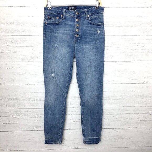Gap Denim Women's Jeans Curvy Legging Button Fly Distressed Stretch size 10 - Picture 1 of 8